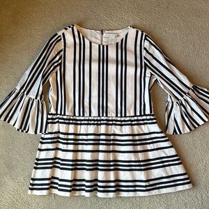 Alice + Olivia black & white striped lined ruffle top size 6